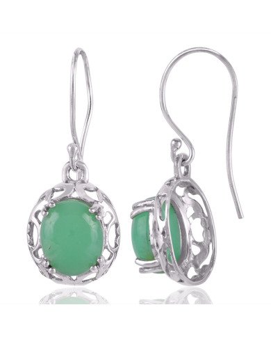 Natural Chrysoprase Gemstone and 925 Sterling Silver Dangling Earring | Jewels Artisan