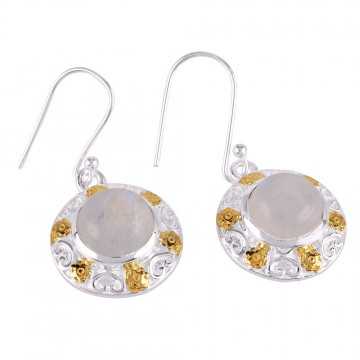 Natural Rainbow Moonstone Gemstone and 925 Sterling Silver Dangling Earring | Jewels Artisan