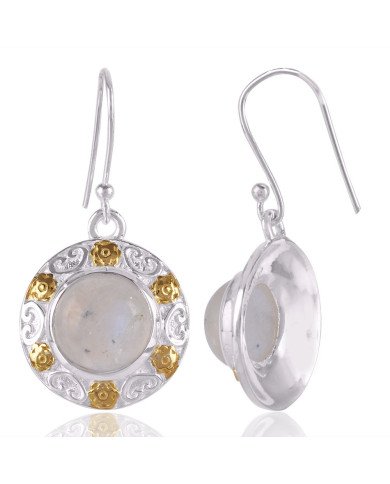 Natural Rainbow Moonstone Gemstone and 925 Sterling Silver Dangling Earring | Jewels Artisan