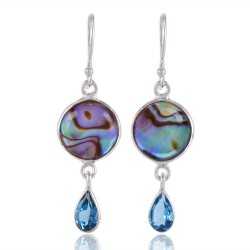 Abalone Shell with Blue Topaz 100% Natural Gemstone Sterling Silver Dangling Earring | Jewels Artisan