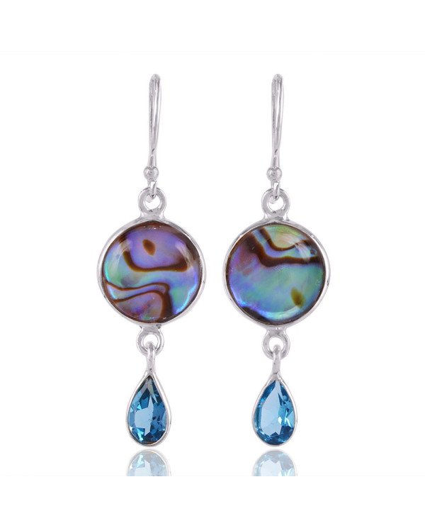 Abalone Shell with Blue Topaz 100% Natural Gemstone Sterling Silver Dangling Earring | Jewels Artisan