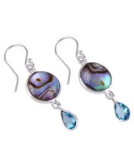 Abalone Shell with Blue Topaz 100% Natural Gemstone Sterling Silver Dangling Earring | Jewels Artisan