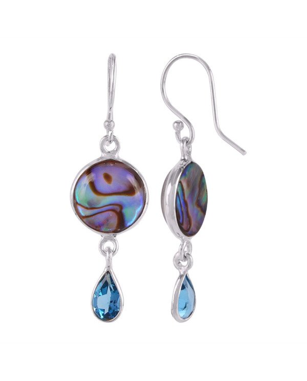Abalone Shell with Blue Topaz 100% Natural Gemstone Sterling Silver Dangling Earring | Jewels Artisan