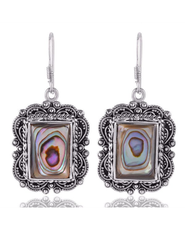 Abalone Shell Mother Of Pearl Gemstone Oxidized Sterling Silver Dangling Earring | Jewels Artisan