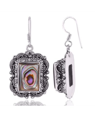 Abalone Shell Mother Of Pearl Gemstone Oxidized Sterling Silver Dangling Earring | Jewels Artisan