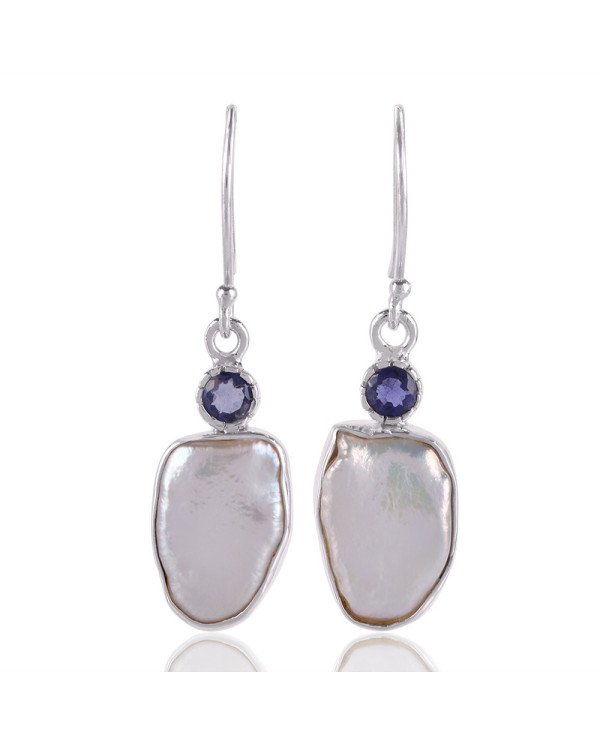 Natural Iolite And Pearl Gemstone Sterling Silver Earring | Jewels Artisan