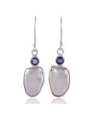Natural Iolite And Pearl Gemstone Sterling Silver Earring | Jewels Artisan