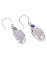Natural Iolite And Pearl Gemstone Sterling Silver Earring | Jewels Artisan