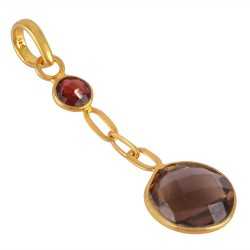 Garnet and Smoky Quartz Gold Plated Silver Chain Pendant Locket