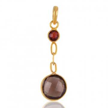 Garnet and Smoky Quartz Gold Plated Silver Chain Pendant Locket