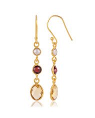 Pearl Garnet and Citrine Thre Stone Dangle Earring Sterling Silver