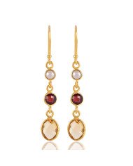 Pearl Garnet and Citrine Thre Stone Dangle Earring Sterling Silver