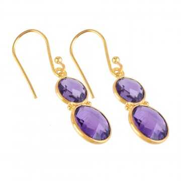 Amethyst Gemstone Briolite Thin Silver Earrings | Jewels Artisan.