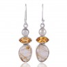 Natural Citrine,Pearl and Rutilated Quartz Gemstone Sterling Silver Drop and Dangling Earring | Jewels Artisan