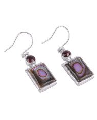 Abalone Shell and Garnet Briolet Checker Natural Gemstone Sterling Silver Drop and Dangling Earring | Jewels Artisan