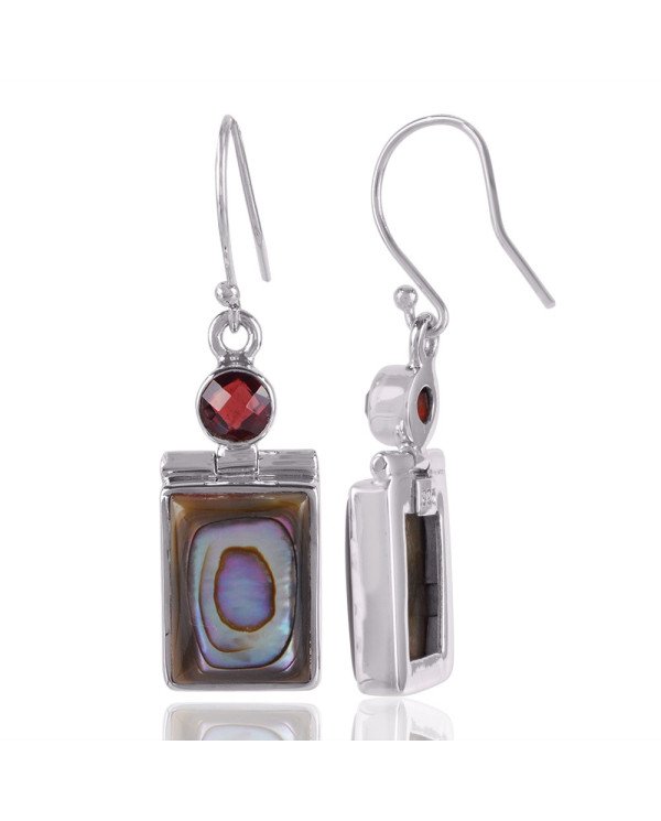 Abalone Shell and Garnet Briolet Checker Natural Gemstone Sterling Silver Drop and Dangling Earring | Jewels Artisan