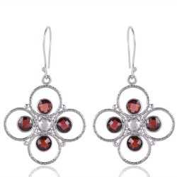 Garnet Briolet Natural Gemstone Sterling Silver Drop and Dangling Earring | Jewels Artisan