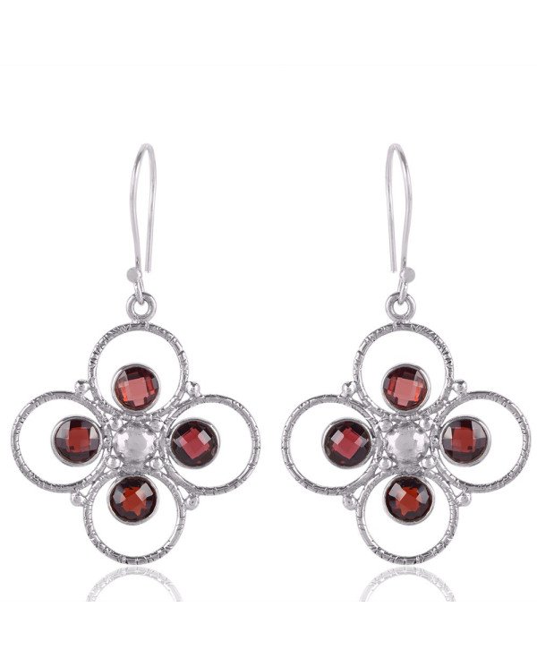 Garnet Briolet Natural Gemstone Sterling Silver Drop and Dangling Earring | Jewels Artisan