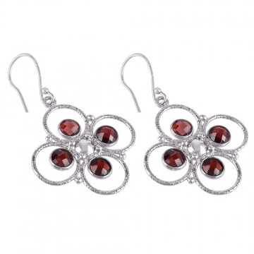Garnet Briolet Natural Gemstone Sterling Silver Drop and Dangling Earring | Jewels Artisan