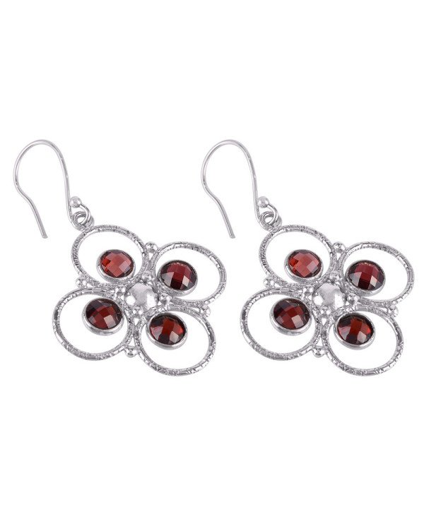 Garnet Briolet Natural Gemstone Sterling Silver Drop and Dangling Earring | Jewels Artisan
