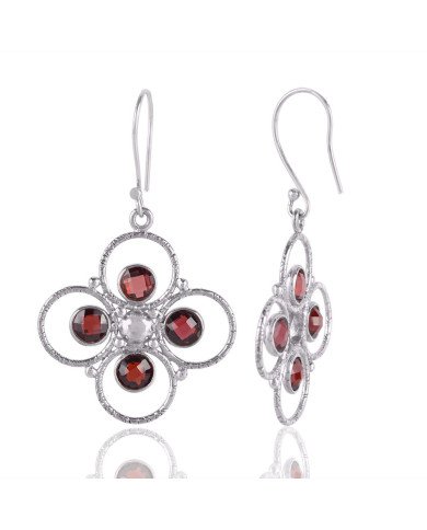 Garnet Briolet Natural Gemstone Sterling Silver Drop and Dangling Earring | Jewels Artisan