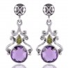 Amethyst Briolet and Peridot Natural Gemstone Sterling Silver Drop and Dangling Earring | Jewels Artisan