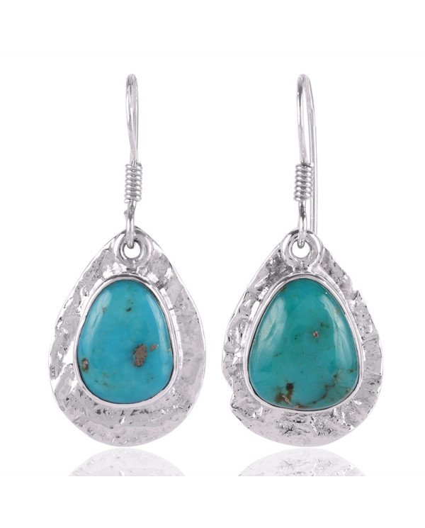 Tibetan Turquoise Natural Gemstone Sterling Silver Drop and Dangling Earring | Jewels Artisan
