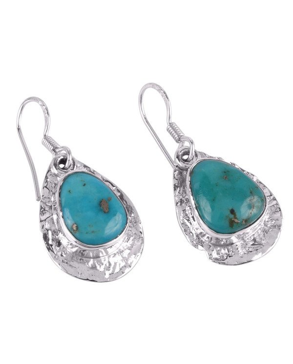 Tibetan Turquoise Natural Gemstone Sterling Silver Drop and Dangling Earring | Jewels Artisan