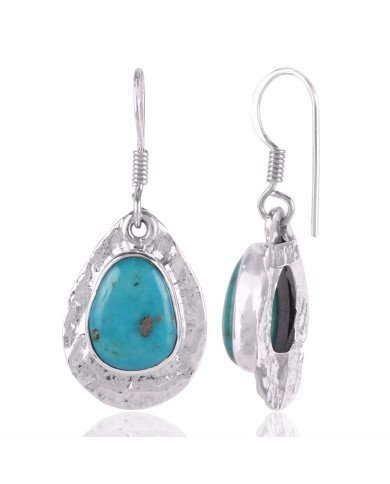 Tibetan Turquoise Natural Gemstone Sterling Silver Drop and Dangling Earring | Jewels Artisan