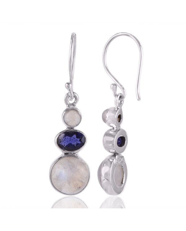 Iolite and Rainbow Moonstone Gemstone Sterling Silver Dangling Earring | Jewels Artisan