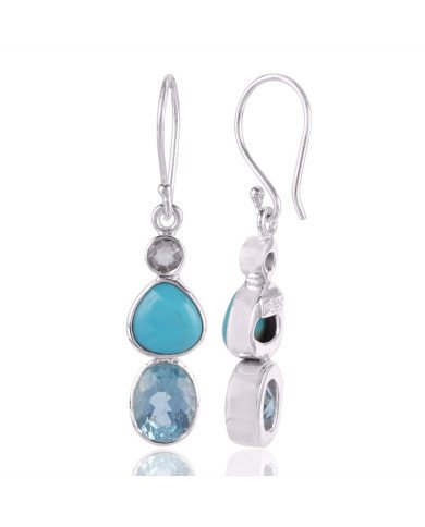 Arizona Turquoise and Sky Blue Topaz Gemstone Sterling Silver Dangling Earring | Jewels Artisan