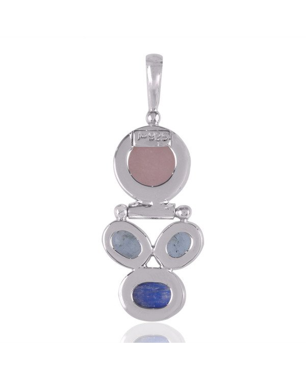 Natural Aquamarine and Rainbow moonstone Gemstone Sterling Silver Pendants | Jewels Artisan