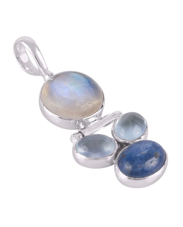 Natural Aquamarine Kyanite and Rainbow moonstone Gemstone Sterling Silver Pendants | Jewels Artisan