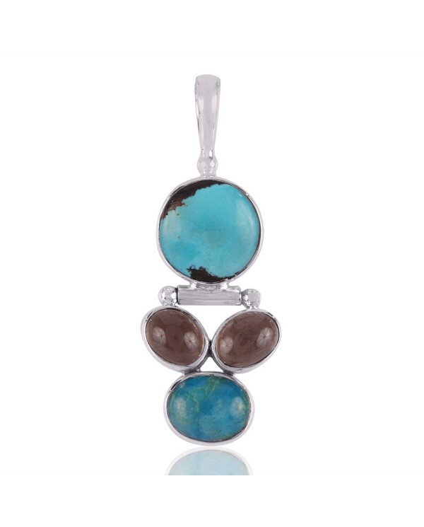 Natural Smoky Quartz Tibetan Turquoise Gemstone Sterling Silver Pendants | Jewels Artisan