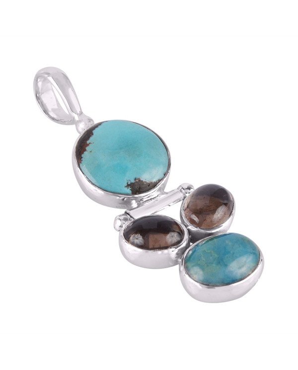 Natural Smoky Quartz Tibetan Turquoise Gemstone Sterling Silver Pendants | Jewels Artisan