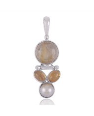 Natural Citrine Pearl and Rutilated Quartz Gemstone Sterling Silver Pendants | Jewels Artisan