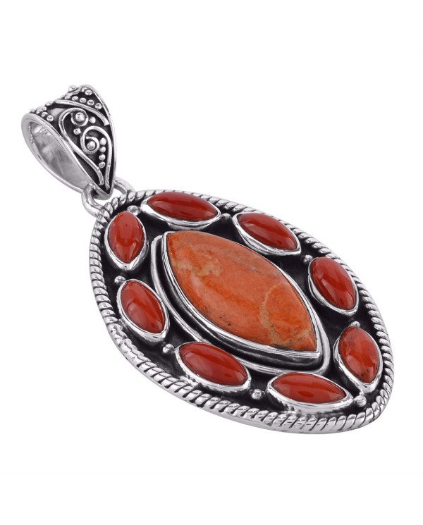 Natural Sponge Coral and Red Coral Gemstone Sterling Silver Pendant