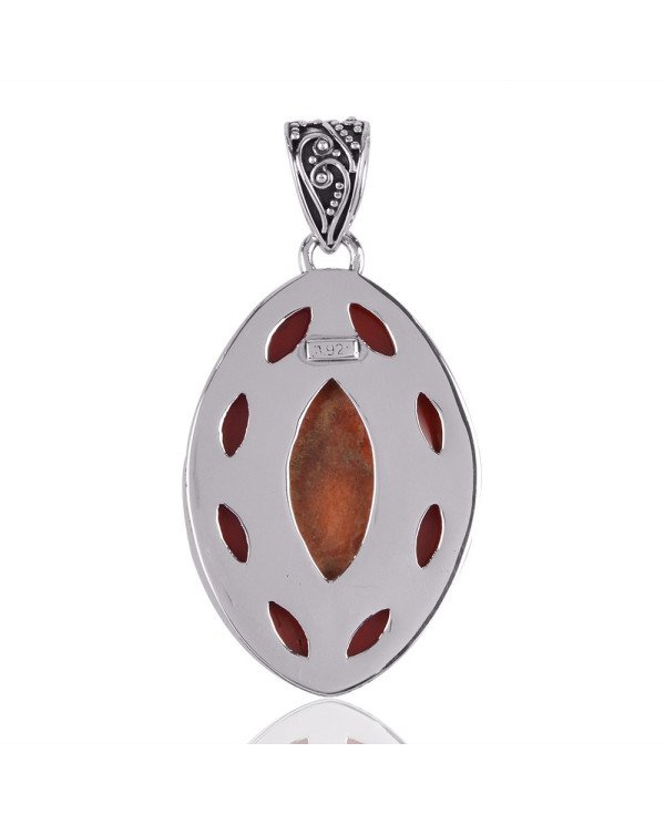 Natural Sponge Coral and Red Coral Gemstone Sterling Silver Pendant