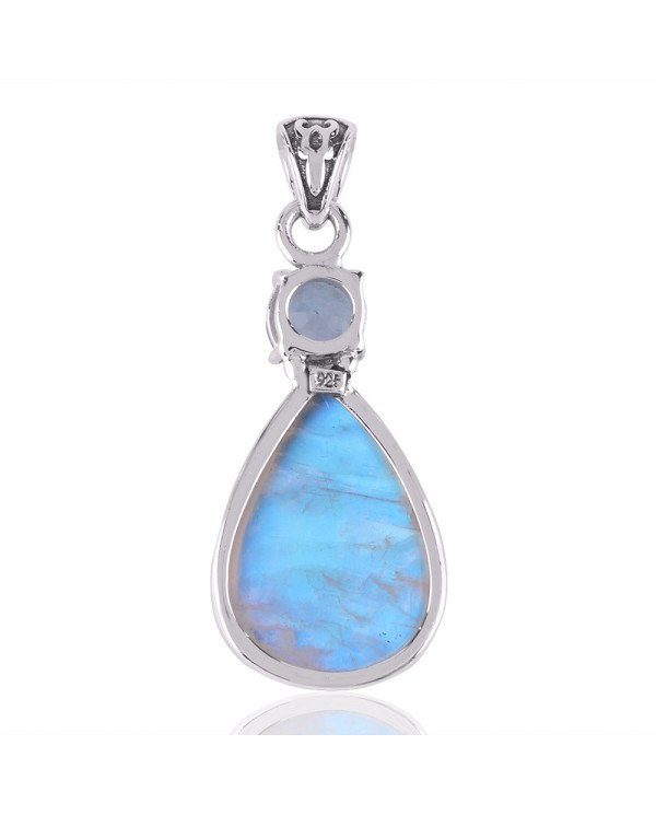 Rainbow Moonstone Blue Topaz Silver Pendant