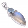 Natural Rainbow Moonstone Sky Blue Topaz and Pearl Gemstone Sterling Silver Pendant | Jewels Artisan