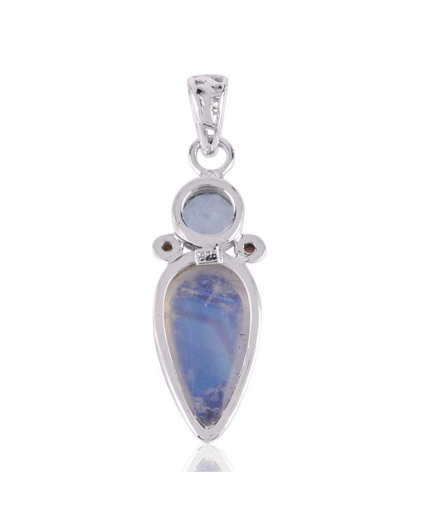 Natural Rainbow Moonstone Sky Blue Topaz and Pearl Gemstone Sterling Silver Pendant | Jewels Artisan