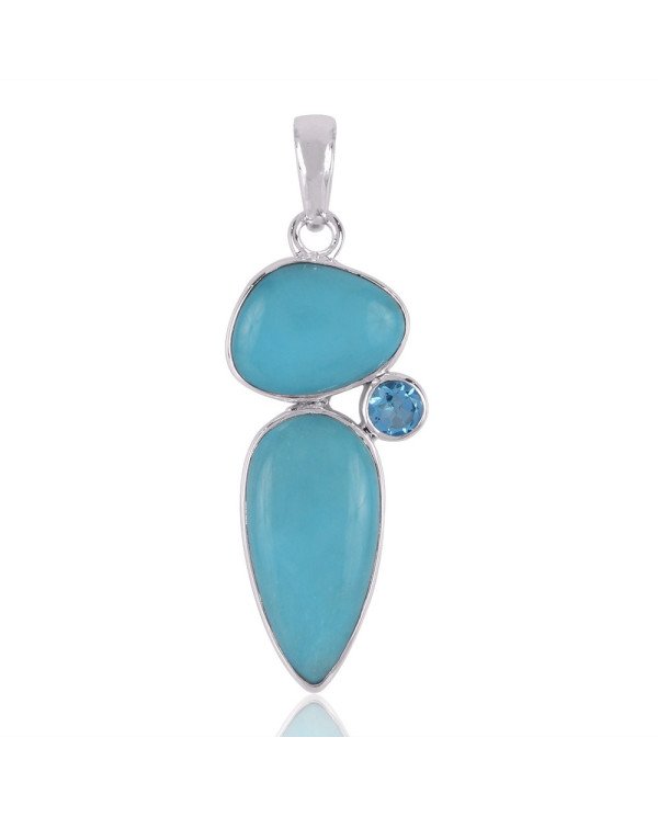Natural  Arizona Turquoise  Swiss Blue Topaz Gemstone Sterling Silver Pendant | Jewels Artisan