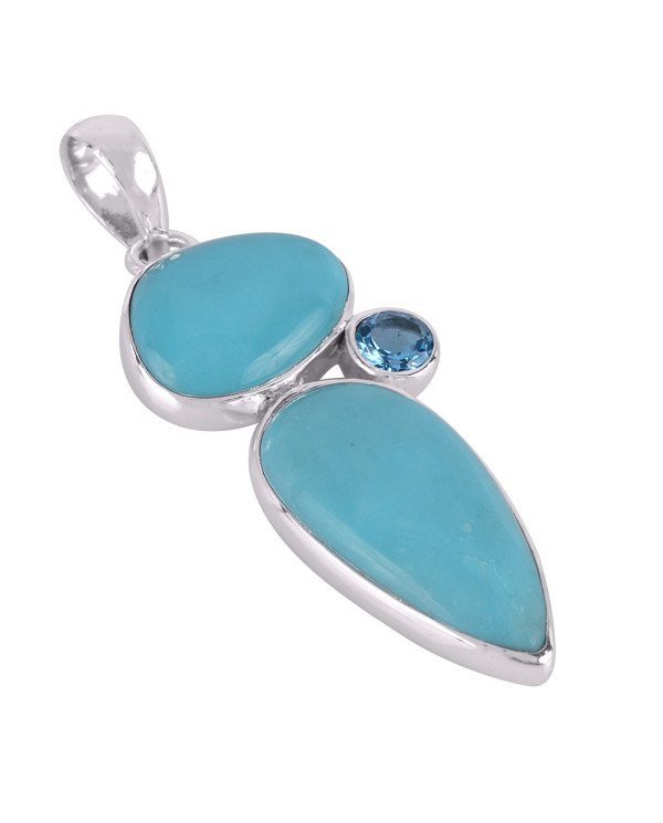 Natural  Arizona Turquoise  Swiss Blue Topaz Gemstone Sterling Silver Pendant | Jewels Artisan