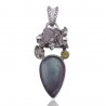 Natural Green Amethyst Meteorite Rough Labradorite Peridot Gemstone Silver Pendant