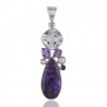 Natural Amethyst Charoite Crystal and Pearl Gemstone Sterling Silver Pendant