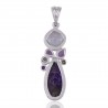 Natural Amethyst Charoite Crystal and Pearl Gemstone Sterling Silver Pendant