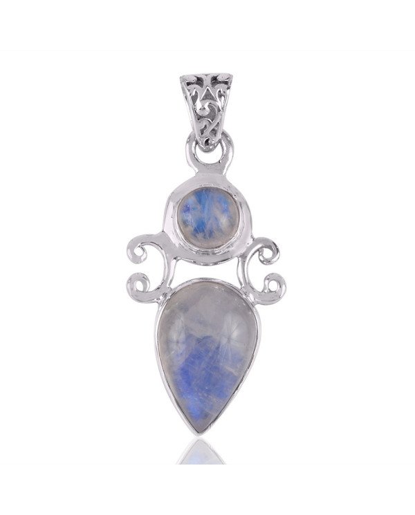 Natural Rainbow Moonstone Gemstone Sterling Silver Pendant