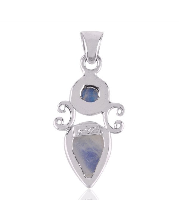 Natural Rainbow Moonstone Gemstone Sterling Silver Pendant