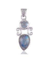 Sky Blue Topaz Moonstone Gemstone Silver Pendant