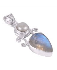 Natural  Rainbow Moonstone  Pearl  Gemstone Sterling Silver Pendant | Jewels Artisan